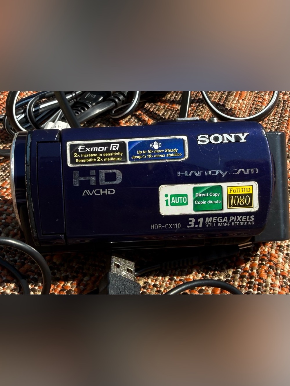 Sony Handycam HDR-CX110 Blue Digital Camcorder Full HD 1080 Lens AC Charger